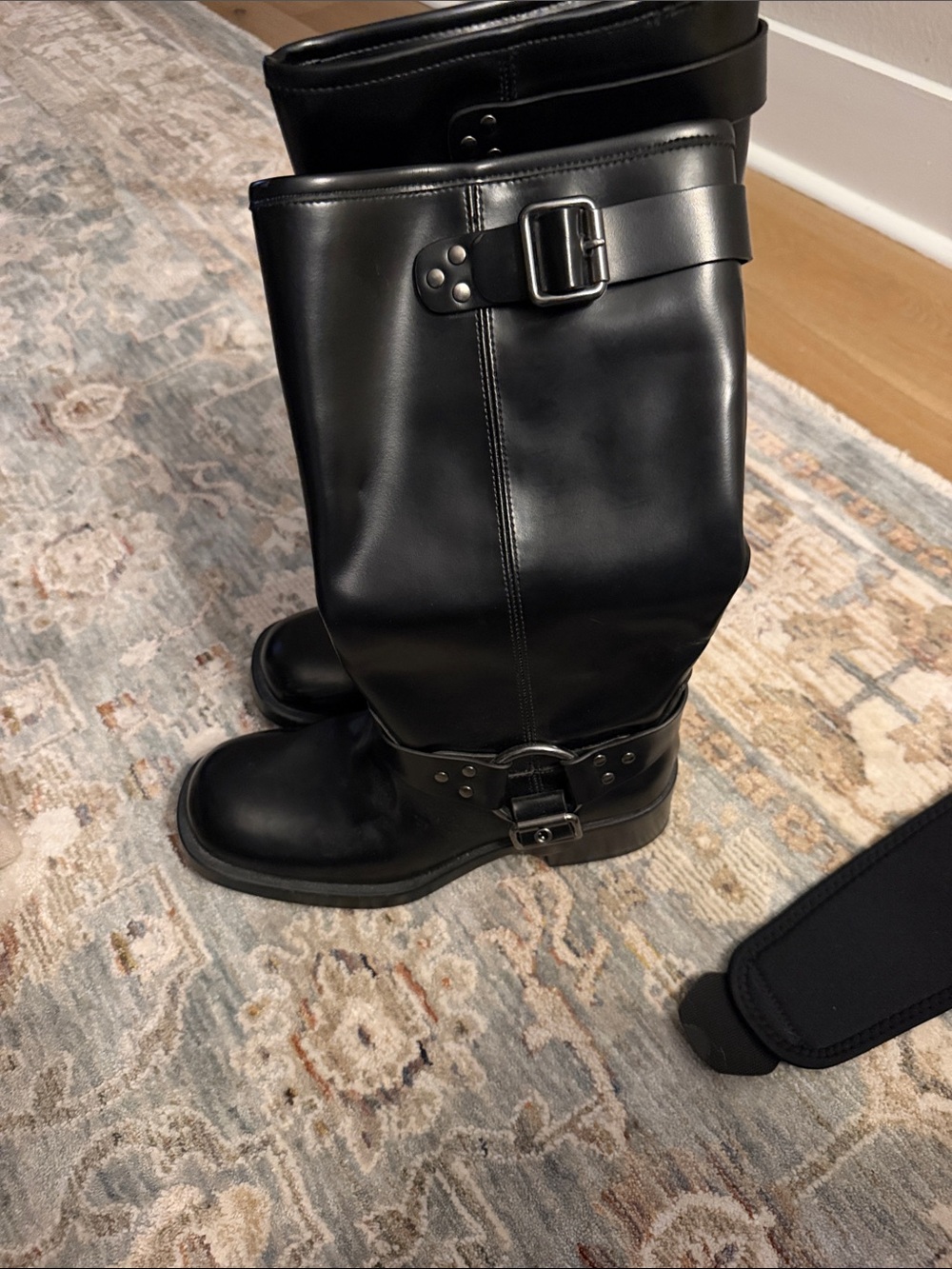 H&M Black Buckle Mid-Calf Leather Heeled Boots - Picture 6 of 6